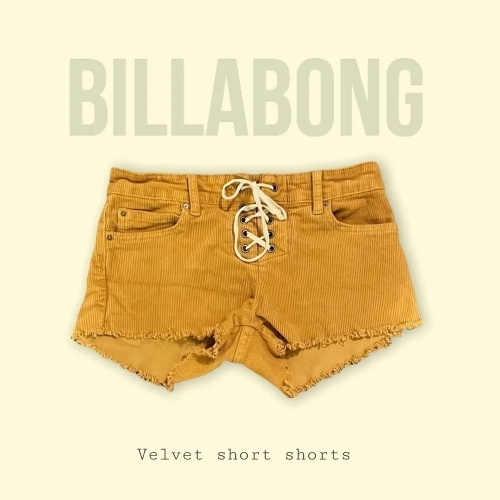 Mustard color Velour tie up shorts - Picture 1 of 5